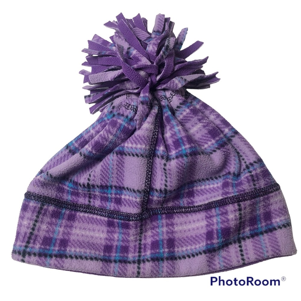 Girls Purple Ski Hat Plaid Beanie Hat Pom-Pom Snow Hat Winter Beanie